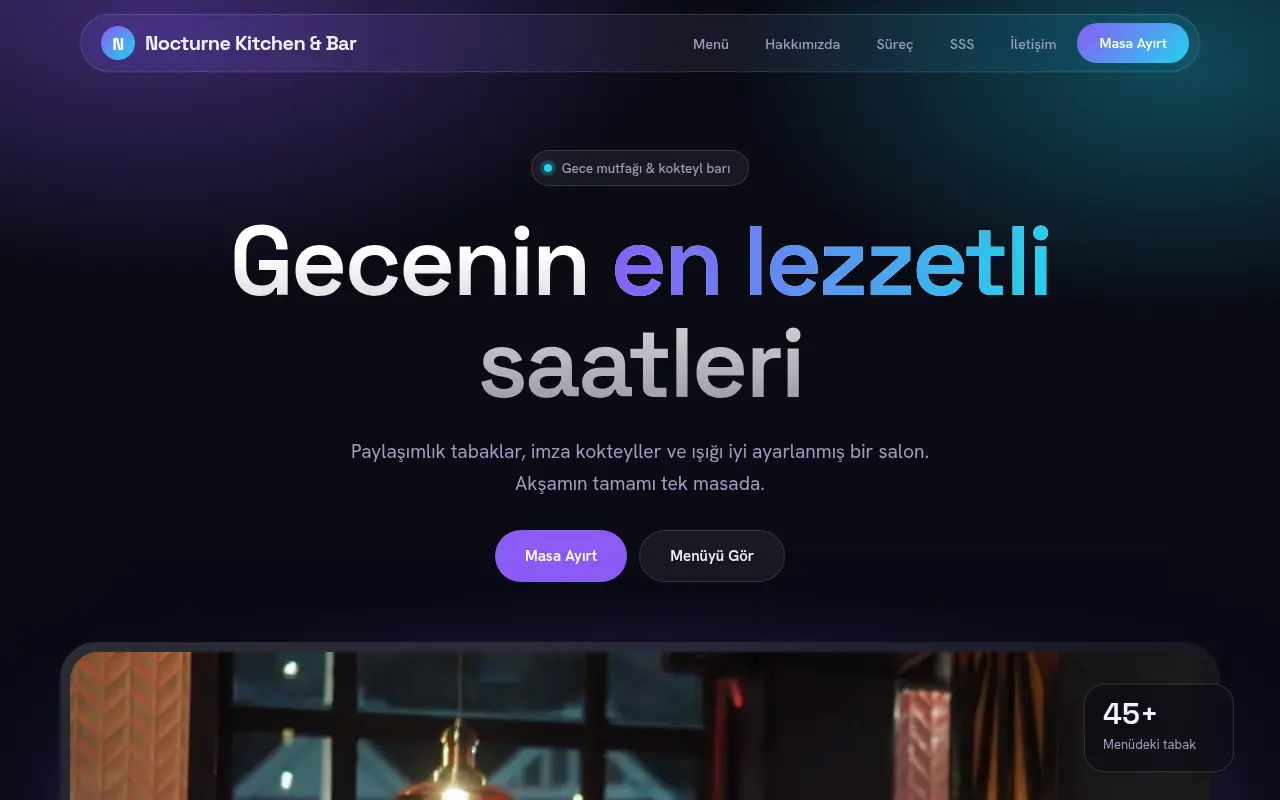 Geleneksel Restoran Web Sitesi — Nocturne Kitchen & Bar